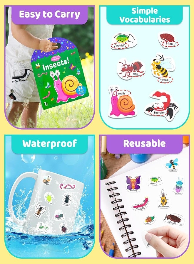 Slipps Jelly Reusable Fun Sticker Books for Kids Toddlers 1-6 Years, 36 Pcs Cute Waterproof Stickers for Teens Girls Boys (Insects) - Image 5